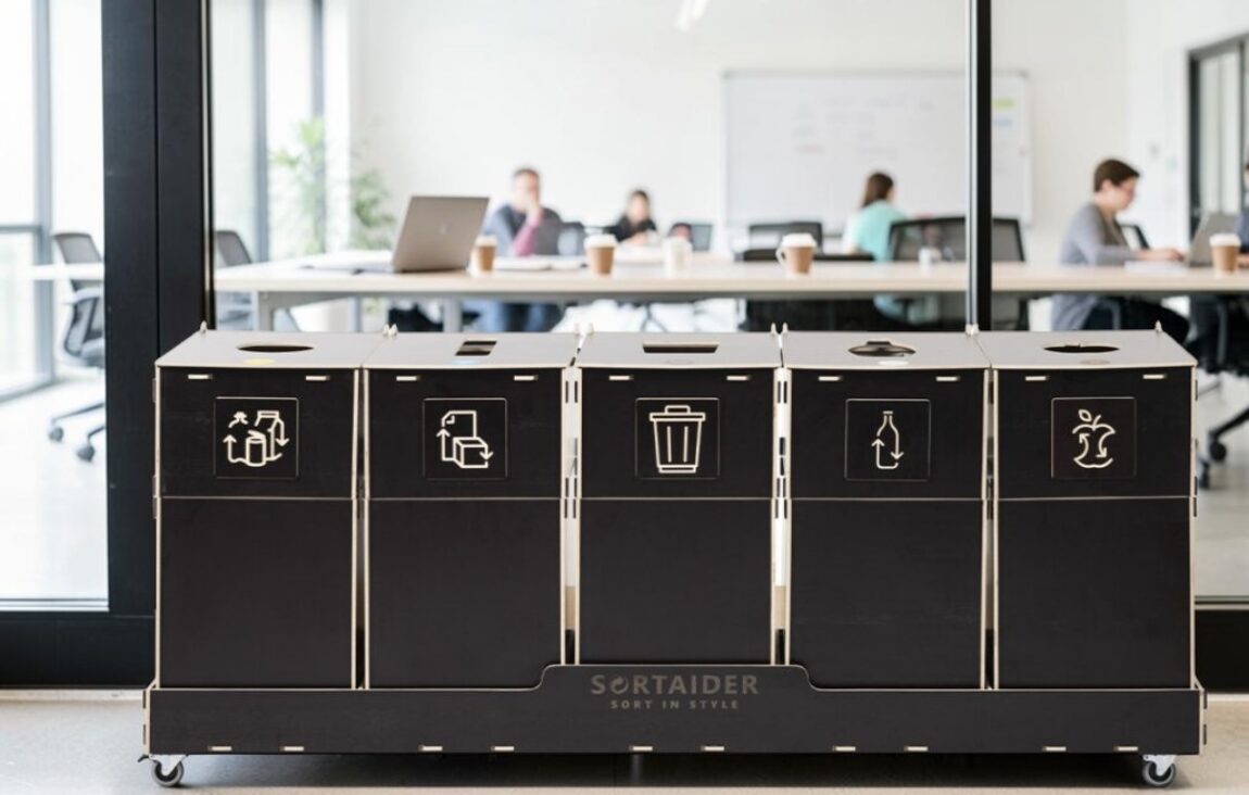 Team Hub Recycling Bin for Waste Sorting in team hubs, collaboration spaces and shared work areas.