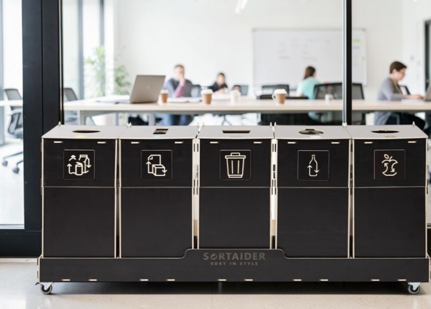Team Hub Recycling Bin for Waste Sorting in team hubs, collaboration spaces and shared work areas.