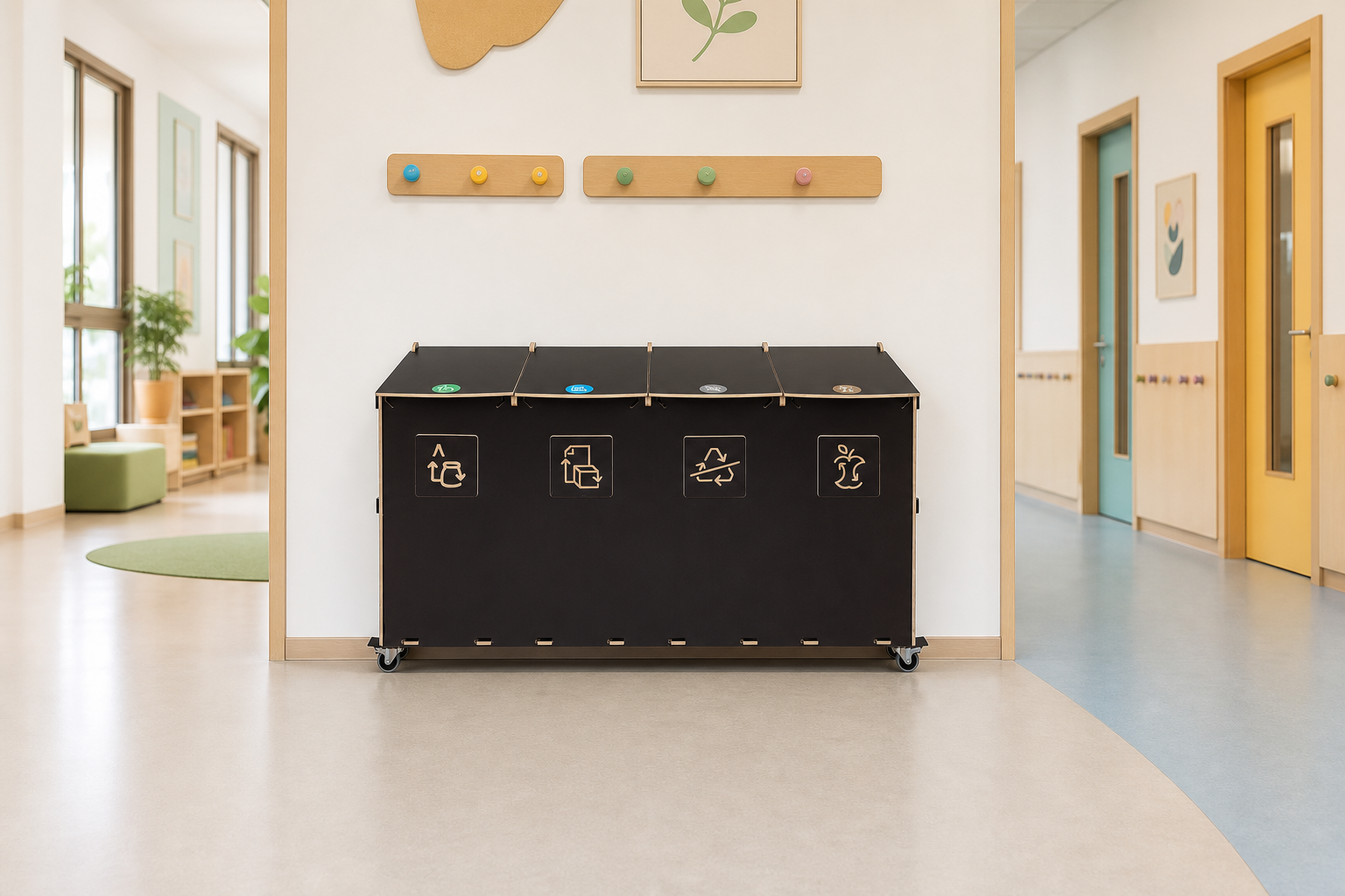 Sorteringsstation i förskolekorridor