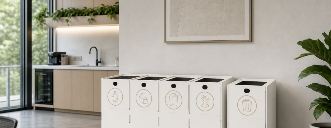 Paired workplace recycling bins