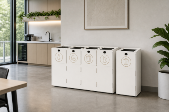 Paired workplace recycling bins