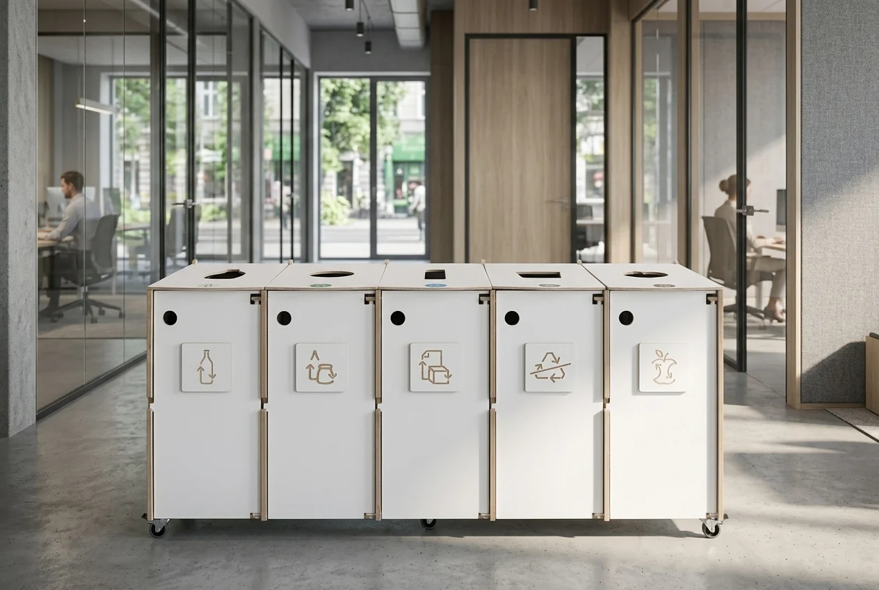 Wielokomorowy punkt recyklingu w biurze