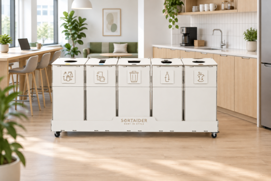 Five-stream recycling hub near kitchenette