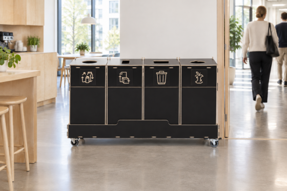 Plywood recycling station in office