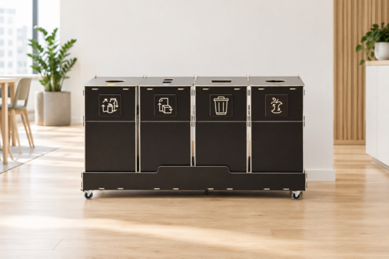 Four-compartment office recycling bin