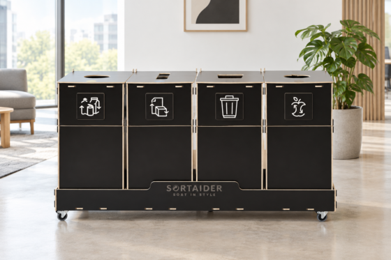Four-fraction plywood recycling station in lobby